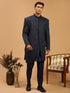 Men's Navy Blue Jacquard Sherwani And Kurta Pant Set