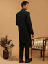 Men's Black Glitter Indo Sherwani With Kurta Pant Set