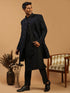 Men's Black Glitter Indo Sherwani With Kurta Pant Set