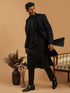 Men's Black Glitter Indo Sherwani With Kurta Pant Set