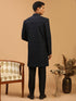 Men's Navy Blue Glitter Indo Western Sherwani Set