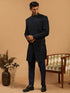 Men's Navy Blue Glitter Indo Western Sherwani Set