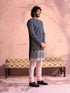 Men's Navy Blue And Pink Georgette Sherwani With Kurta Pyjama Set