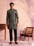 Men's Black Georgette Embellished Indo Set