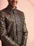 Men's Black Georgette Embellished Indo Set
