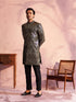 Men's Black Georgette Embellished Indo Set