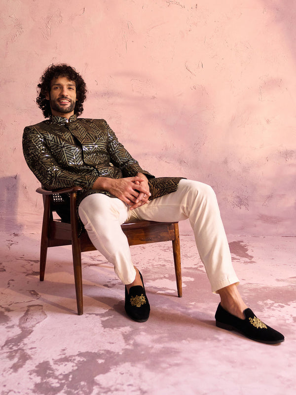 Men's Black Georgette Embellished Indo Set