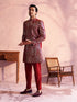 Men's Maroon Georgette Embellished Indo Set