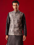 Men's Black Jacquard Silk Blend Ethnic Jacket
