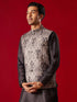 Men's Black Jacquard Silk Blend Ethnic Jacket