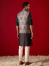 Men's Black Jacquard Silk Blend Ethnic Jacket With Kurta Pant Set