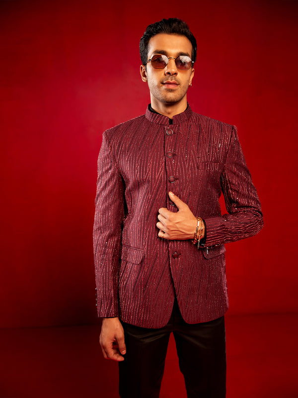 Men's Maroon Sequined Jodhpuri