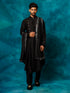 Men's Black Pleated Kurta Pant With Dupatta Set
