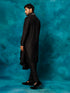 Men's Black Pleated Kurta Pant With Dupatta Set