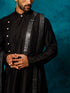 Men's Black Pleated Kurta Pant With Dupatta Set