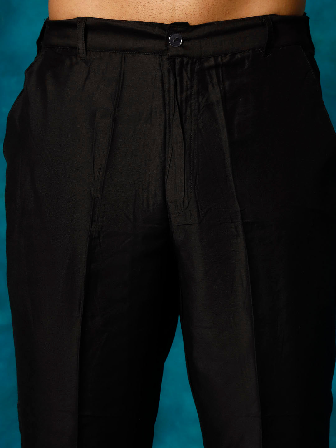 Men's Black Pleated Kurta Pant With Dupatta Set
