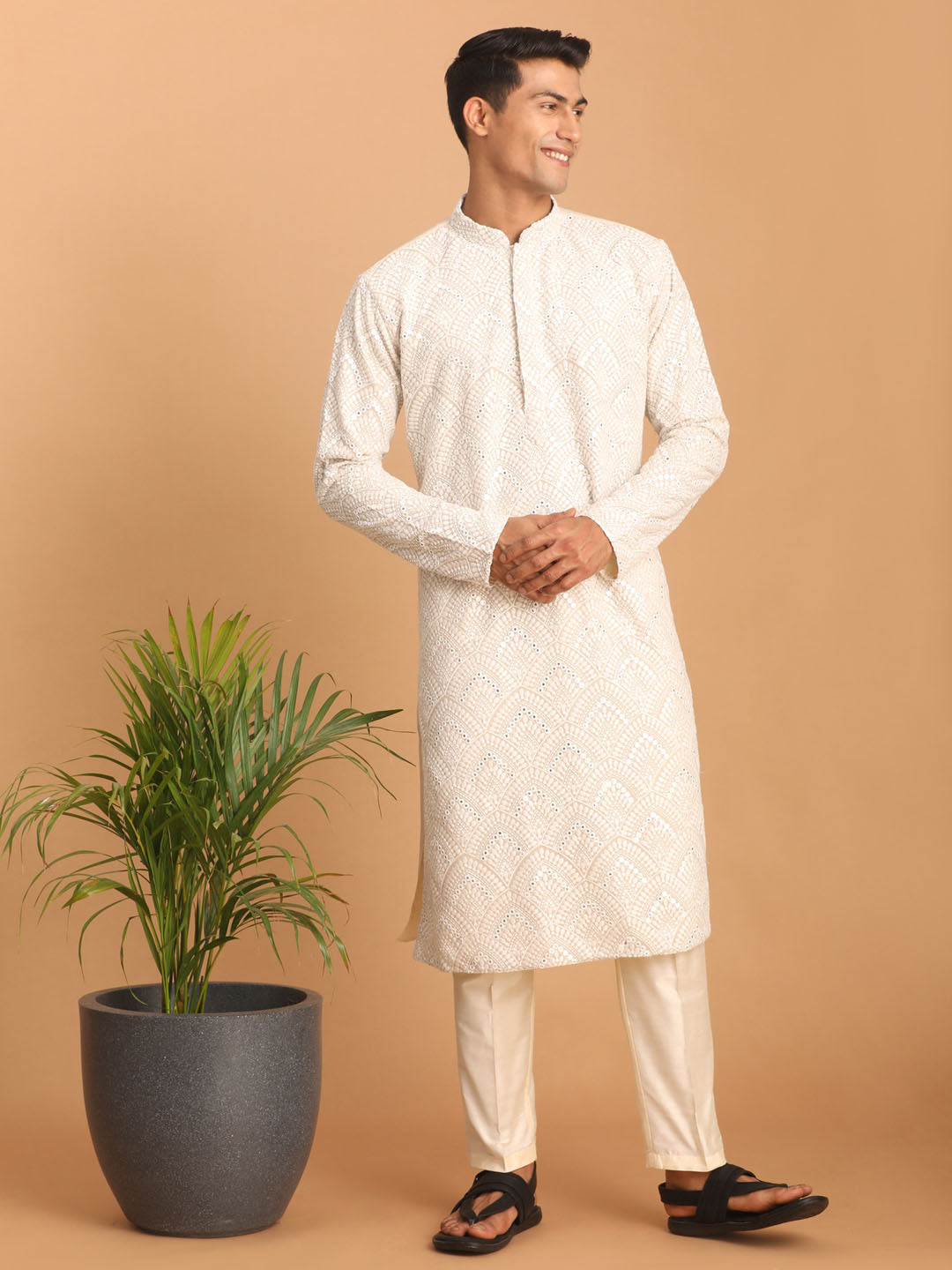 Men's Grey Ethnic Mirror Kurta With Pant Set