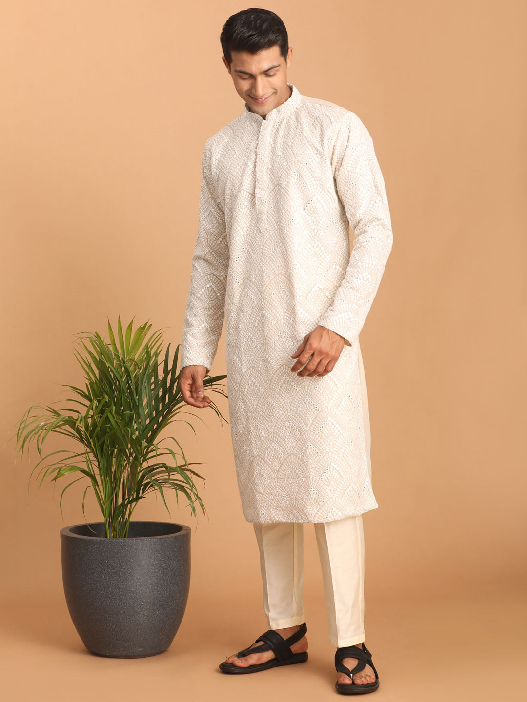 Men's Grey Ethnic Mirror Kurta With Pant Set