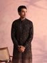 Men's Black Georgette Zari With Sequins Worked Kurta Pant Set