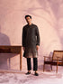 Men's Black Georgette Zari With Sequins Worked Kurta Pant Set