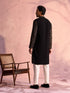 Men's Black Georgette Zari With Sequins Worked Kurta Pant Set