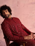 Men's Maroon Georgette Zari With Sequins Worked Kurta Pant Set