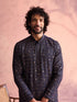 Men's Navy Blue Georgette Zari With Sequins Worked Kurta Pant Set