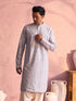 Men's Sky Blue Georgette Floral Motif Embroidered Kurta