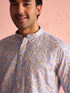 Men's Sky Blue Georgette Floral Motif Embroidered Kurta