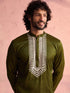 Men's Mint Green Silk Machine Embroidered Kurta