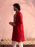 Men's Red Silk Machine Embroidered Kurta