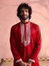 Men's Red Silk Machine Embroidered Kurta