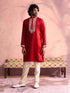Men's Red Silk Machine Embroidered Kurta