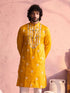 Men's Yellow Embroidered Silk Kurta