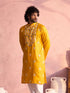 Men's Yellow Embroidered Silk Kurta