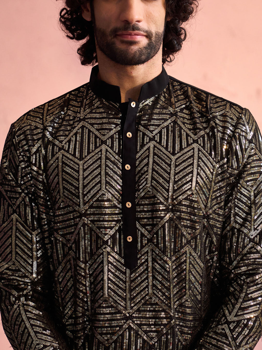 Men's Black Georgette Embellished Kurta Patiala Set