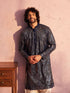 Men's Navy Blue Georgette Embellished Kurta