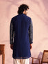 Men's Navy Blue Georgette Embellished Kurta