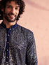 Men's Navy Blue Georgette Embellished Kurta