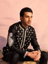 Men's Black Silk Blend Embroidered Ethnic Kurta