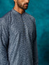 Men's Grey Cotton Schiflli Kurta
