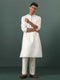 Men's White Embroidered Cotton Blend Kurta Pyjama Set