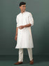 Men's White Embroidered Cotton Blend Kurta Pyjama Set