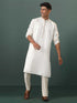 Men's Cream Embroidered Cotton Blend Kurta Pyjama Set