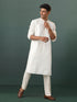 Men's Cream Embroidered Cotton Blend Kurta Pyjama Set