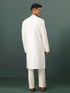 Men's Cream Embroidered Cotton Blend Kurta Pyjama Set