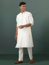 Men's Cream Embroidered Cotton Blend Kurta Pyjama Set
