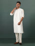 Men's Cream Embroidered Cotton Blend Kurta Pyjama Set
