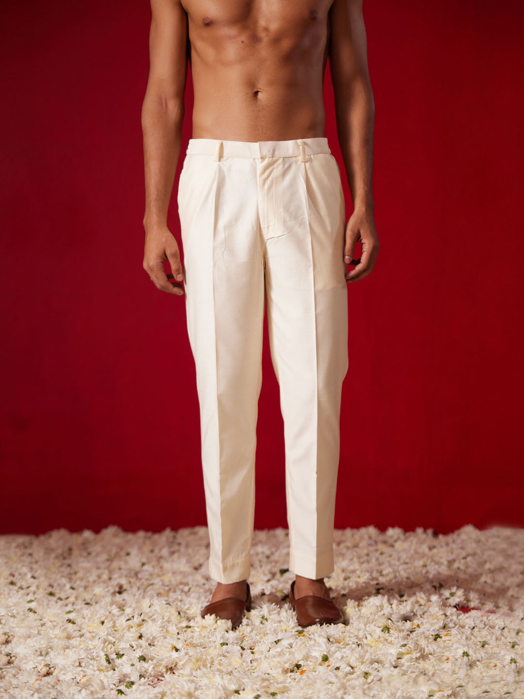 Men's Cream Viscose Pant Style Pyjama