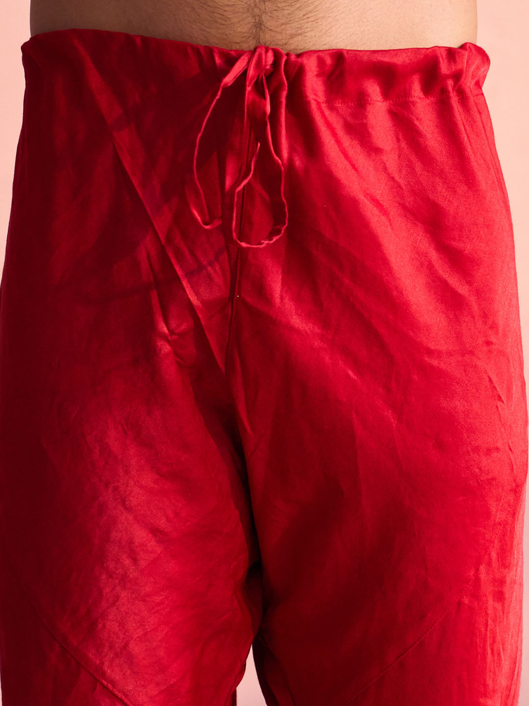 Men's Red Silk Solid Sherwani Set
